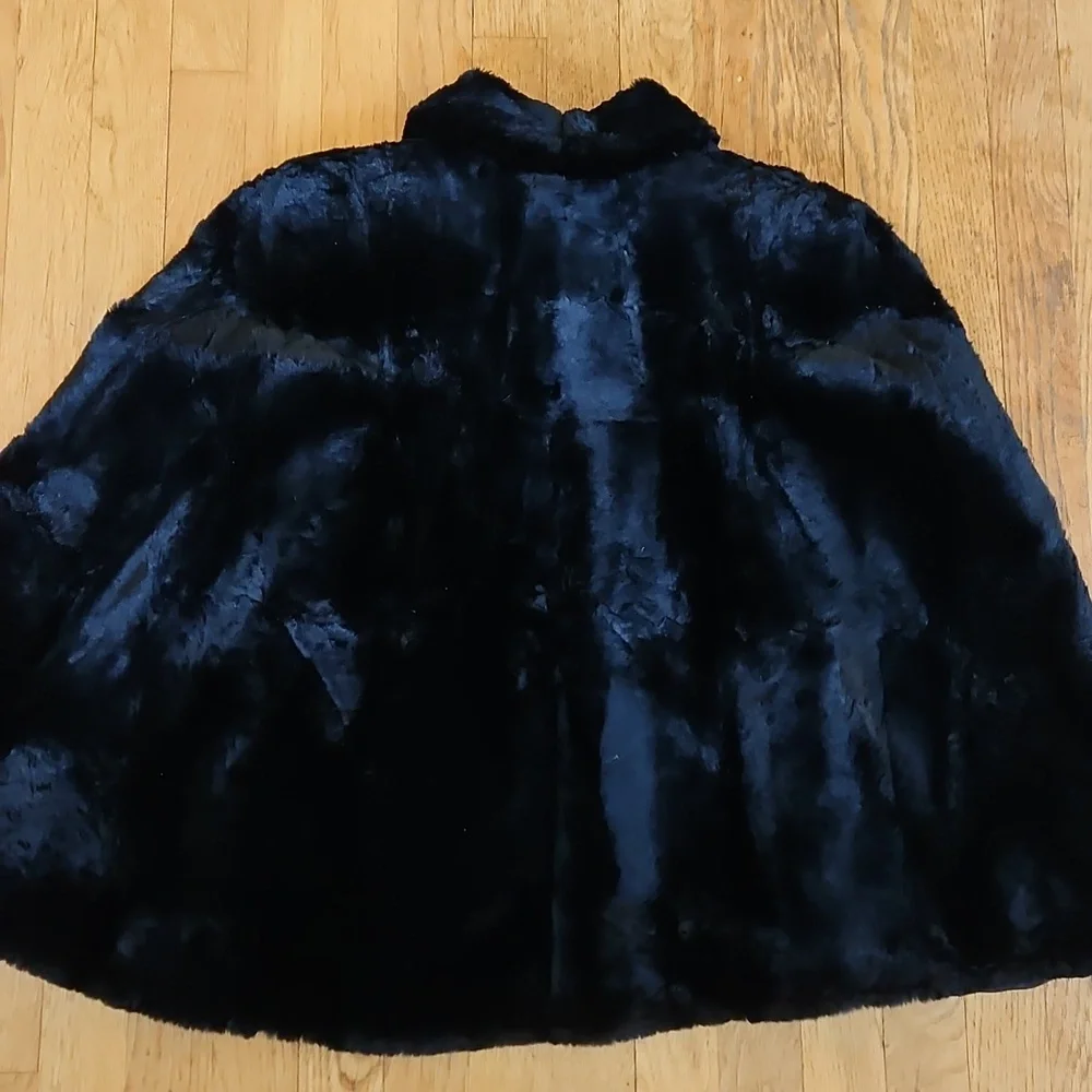 Vintage Sheared Fur Black Cape OS